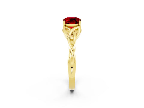 Yellow gold Cushion Cut Ruby Solitaire Celtic Knot Ring with Four-Prong Setting_14