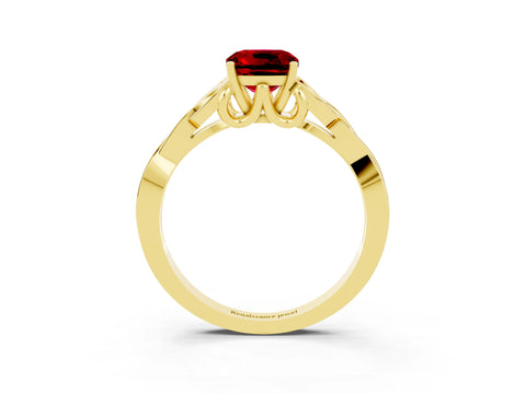 Yellow gold Cushion Cut Ruby Solitaire Celtic Knot Ring with Four-Prong Setting_15