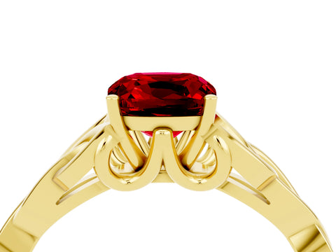 Yellow gold Cushion Cut Ruby Solitaire Celtic Knot Ring with Four-Prong Setting_16
