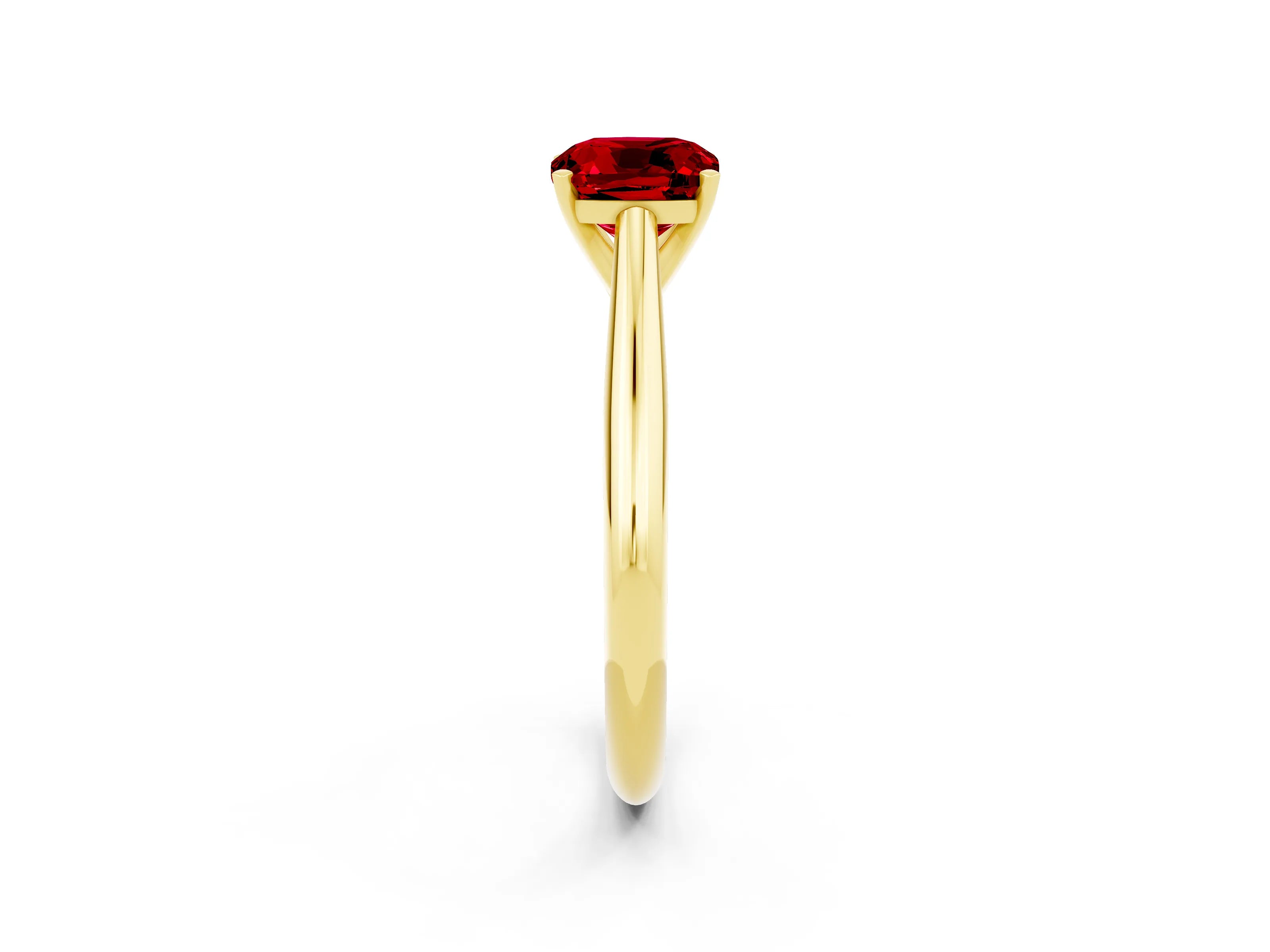 Yellow gold Cushion Cut Ruby Solitaire Engagement Ring with Cathedral Setting and Four-Prong Mount_14
