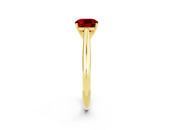 Yellow gold Cushion Cut Ruby Solitaire Engagement Ring with Cathedral Setting and Four-Prong Mount