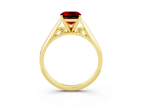 Yellow gold Cushion Cut Ruby Solitaire Engagement Ring with Cathedral Setting and Four-Prong Mount_15