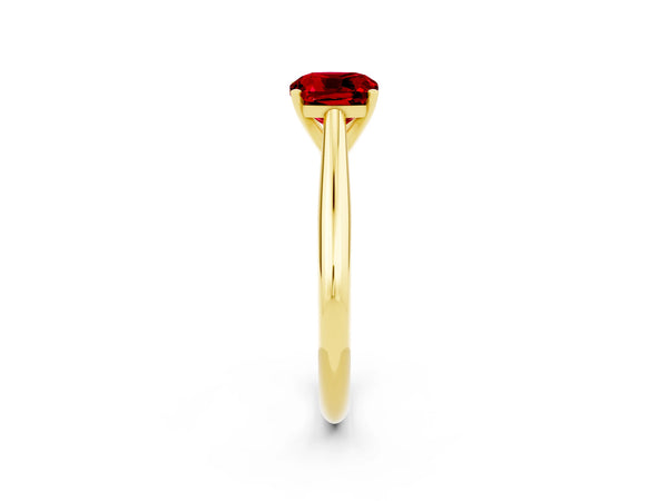 Yellow gold Cushion Cut Ruby Solitaire Engagement Ring with Cathedral Setting and Four-Prong Mount
