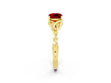 Yellow gold Cushion Cut Ruby Solitaire Engagement Ring with Celtic Knot Band and Four-Prong Setting_2