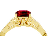 Yellow gold Cushion Cut Ruby Solitaire Engagement Ring with Celtic Knot Band and Four-Prong Setting_4