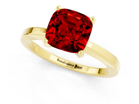 Yellow gold Cushion Cut Ruby Solitaire Engagement Ring with Classic Band and Four-Prong Setting_25