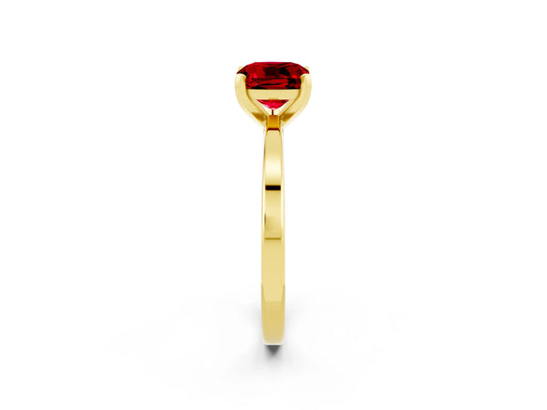 Yellow gold Cushion Cut Ruby Solitaire Engagement Ring with Classic Band and Four-Prong Setting