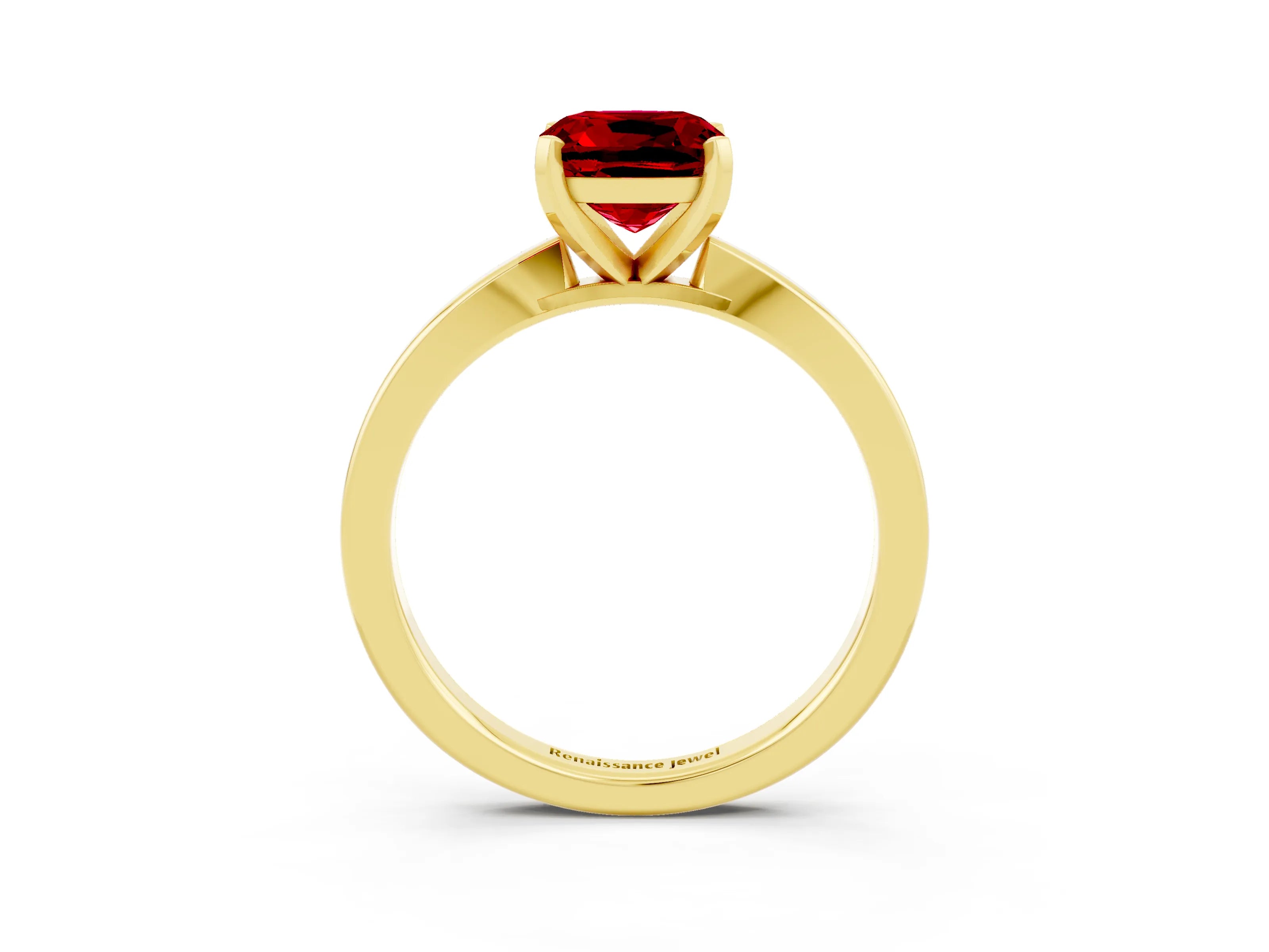 Yellow gold Cushion Cut Ruby Solitaire Engagement Ring with Classic Band and Four-Prong Setting_27