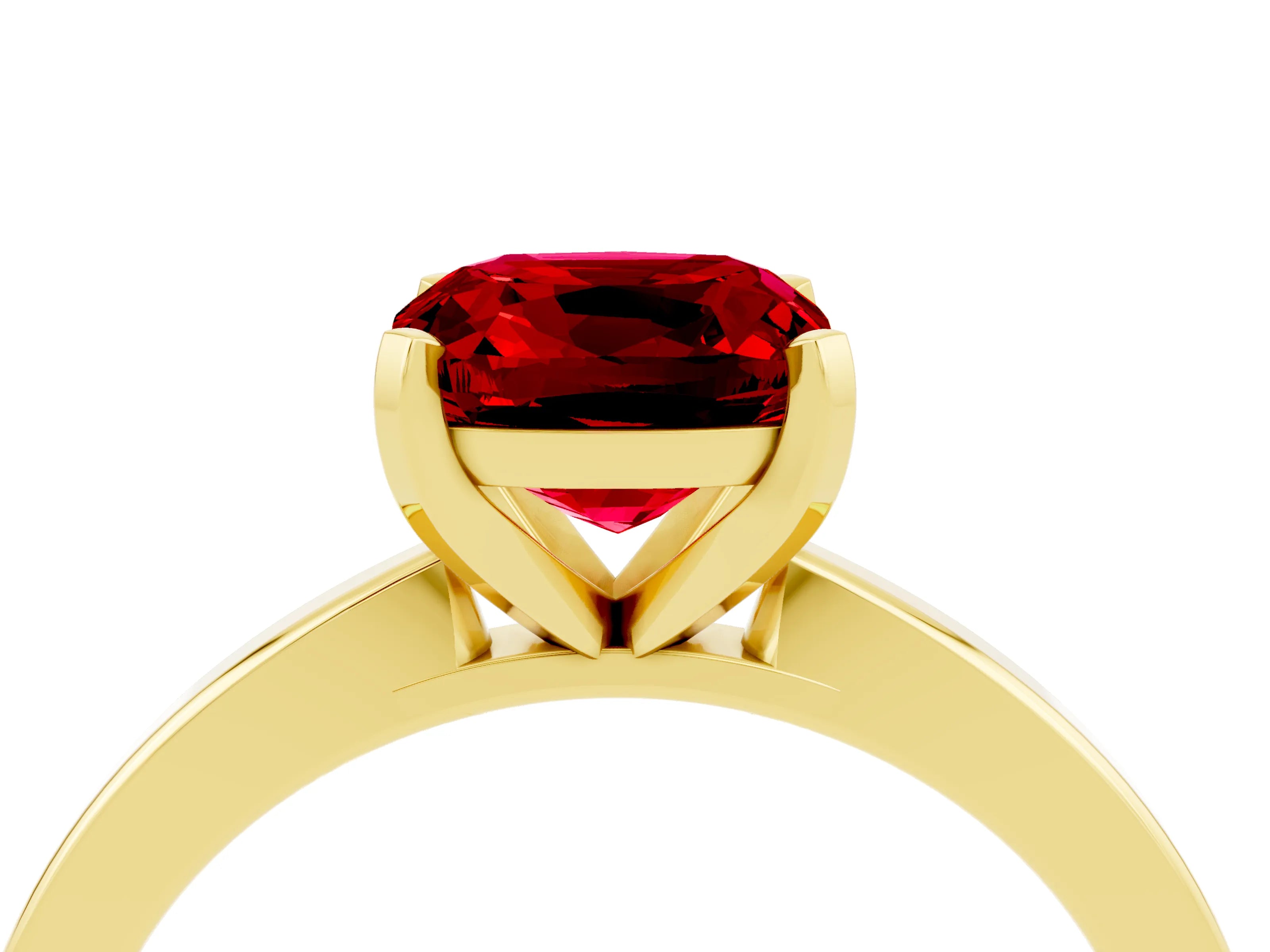 Yellow gold Cushion Cut Ruby Solitaire Engagement Ring with Classic Band and Four-Prong Setting_28