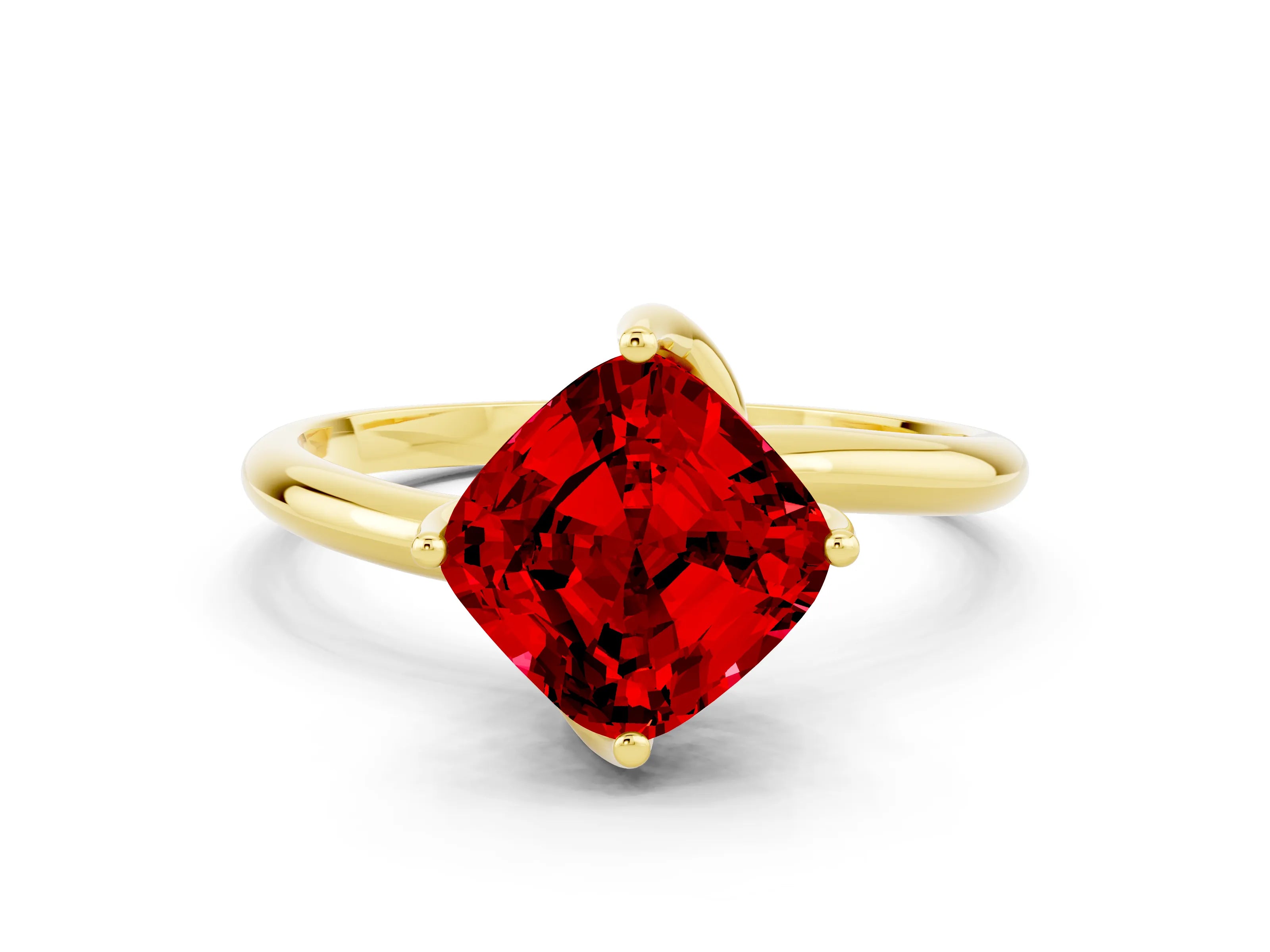 Yellow gold Cushion Cut Ruby Solitaire Engagement Ring with Four-Prong Setting and Classic Band_12