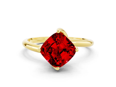 Yellow gold Cushion Cut Ruby Solitaire Engagement Ring with Four-Prong Setting and Classic Band_12