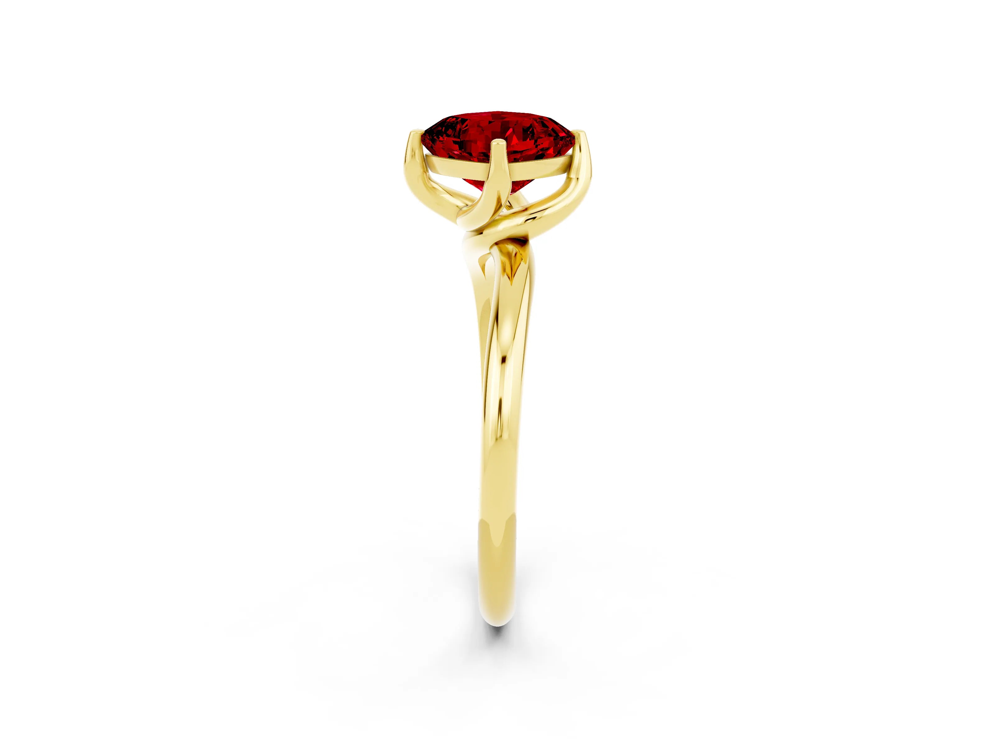 Yellow gold Cushion Cut Ruby Solitaire Engagement Ring with Four-Prong Setting and Classic Band_14