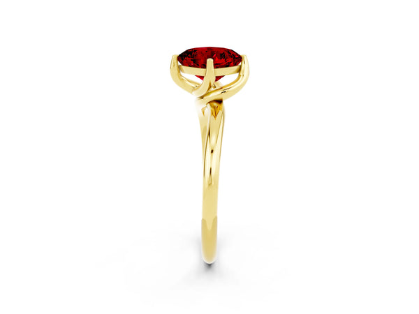 Yellow gold Cushion Cut Ruby Solitaire Engagement Ring with Four-Prong Setting and Classic Band