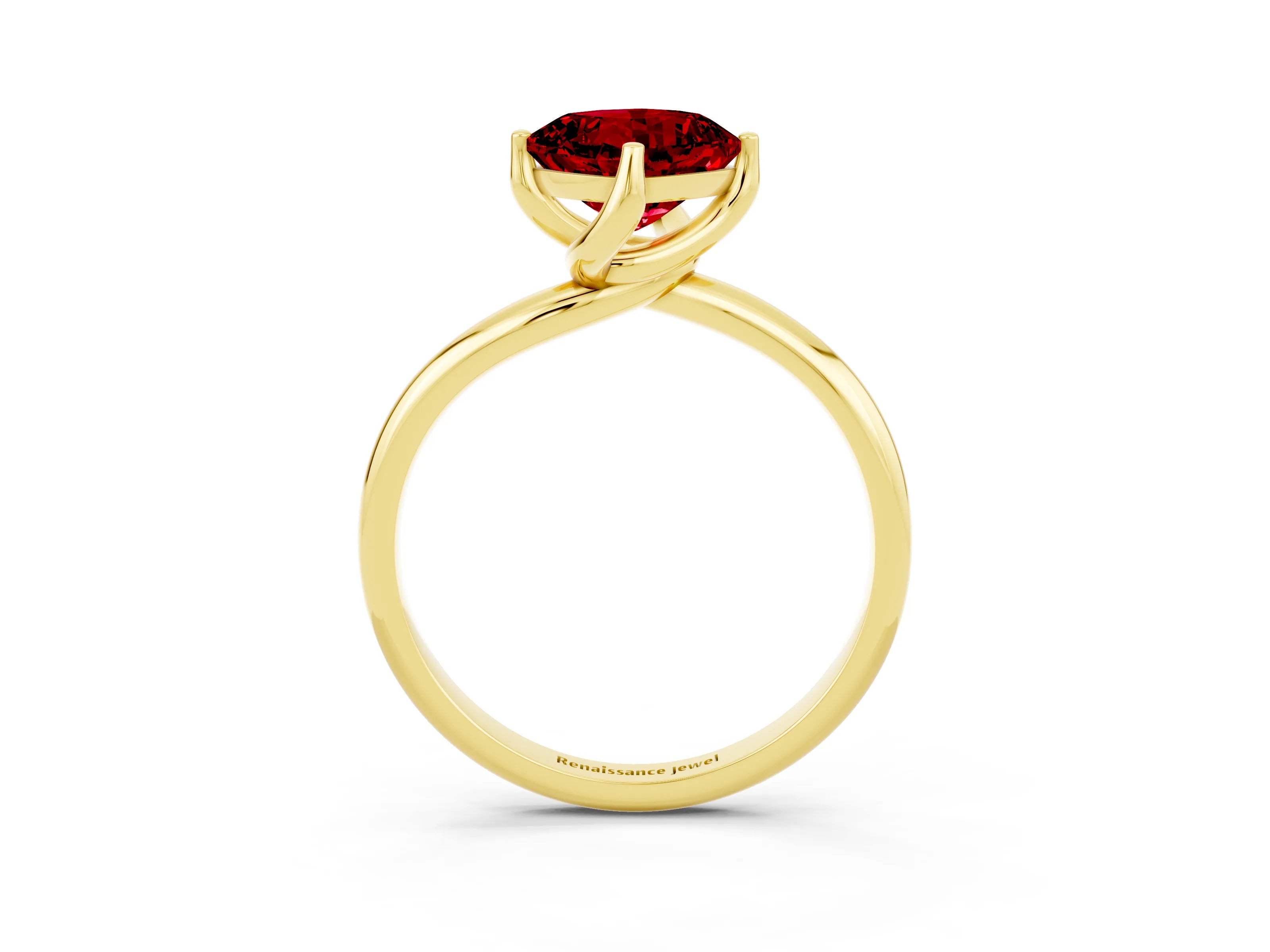 Yellow gold Cushion Cut Ruby Solitaire Engagement Ring with Four-Prong Setting and Classic Band_15