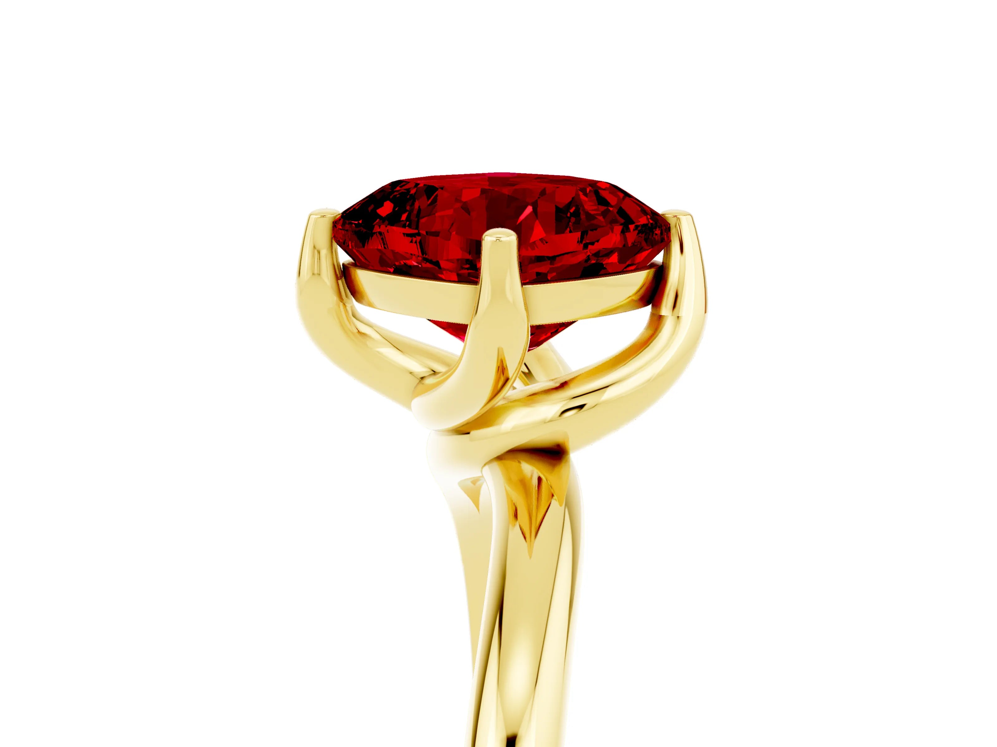 Yellow gold Cushion Cut Ruby Solitaire Engagement Ring with Four-Prong Setting and Classic Band_17