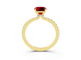 Yellow gold Cushion Cut Ruby Solitaire Engagement Ring with Pavé Band and Four-Prong Setting_3