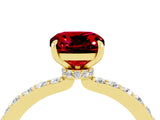 Yellow gold Cushion Cut Ruby Solitaire Engagement Ring with Pavé Band and Four-Prong Setting_4
