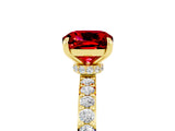 Yellow gold Cushion Cut Ruby Solitaire Engagement Ring with Pavé Band and Four-Prong Setting_5