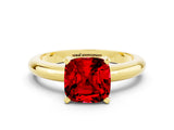 Yellow gold Cushion Cut Ruby Solitaire Engagement Ring with Round Band and Four-Prong Setting