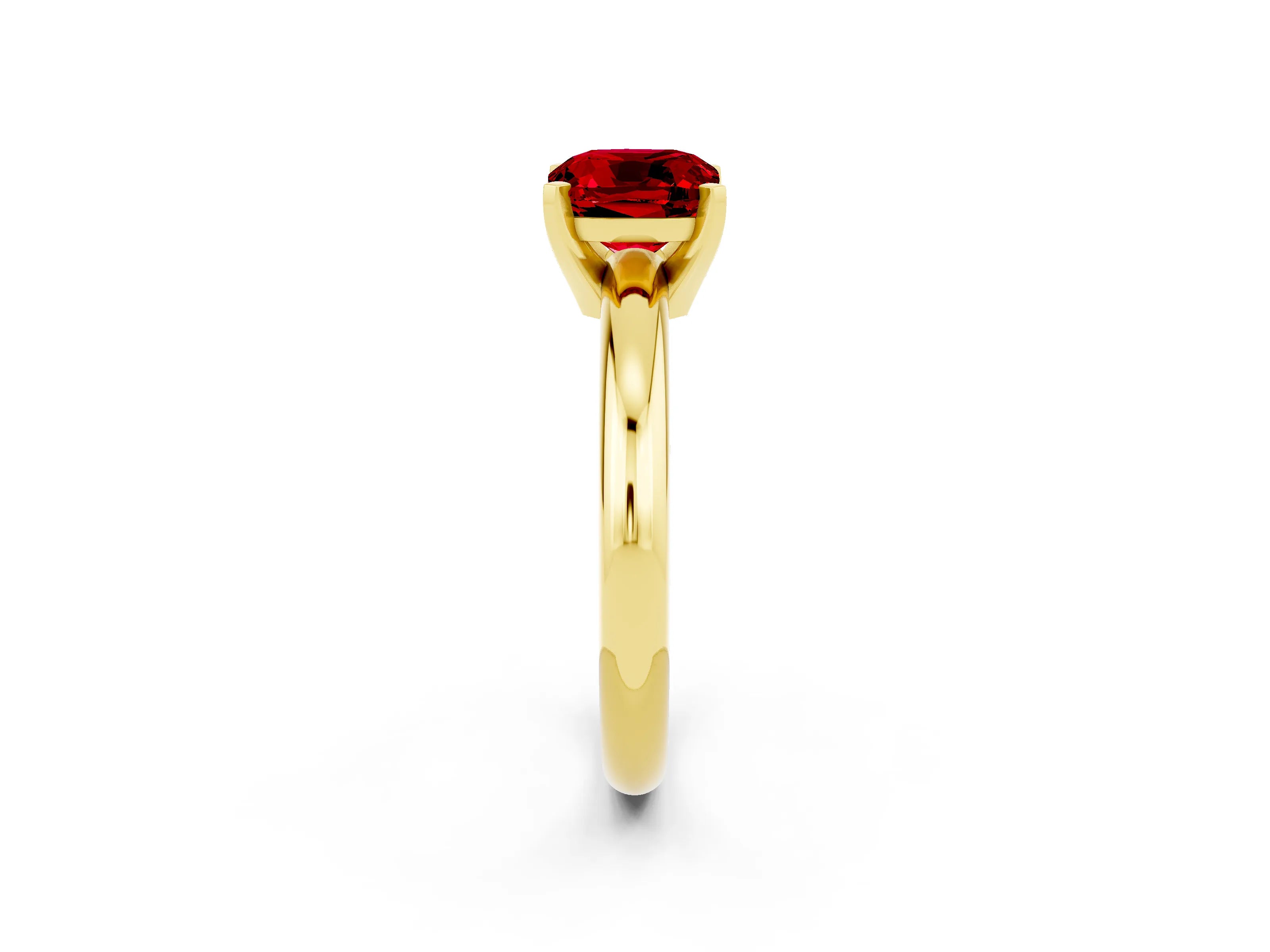 Yellow gold Cushion Cut Ruby Solitaire Engagement Ring with Round Band and Four-Prong Setting_2
