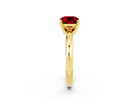 Yellow gold Cushion Cut Ruby Solitaire Engagement Ring with Round Band and Four-Prong Setting_2