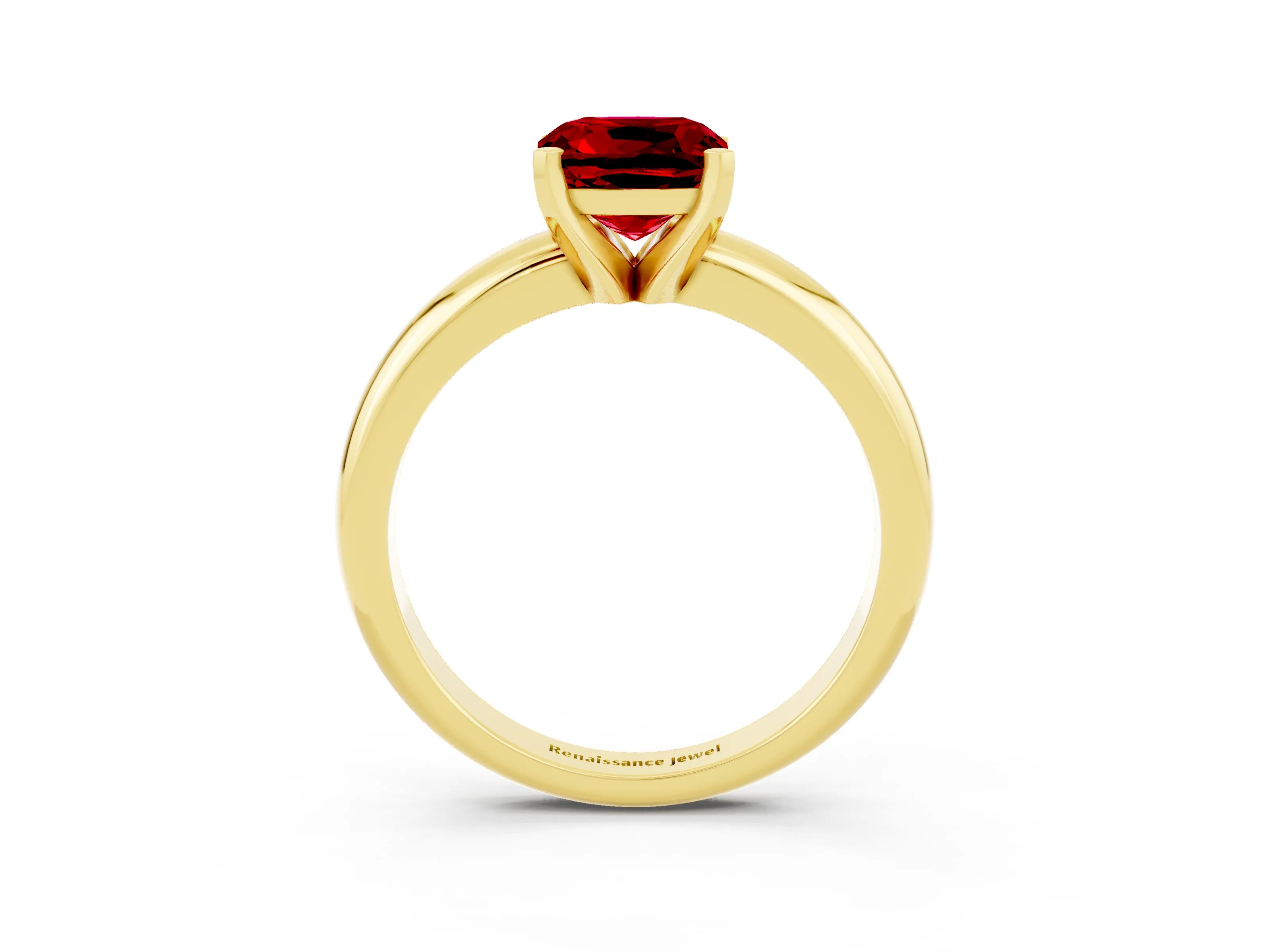 Yellow gold Cushion Cut Ruby Solitaire Engagement Ring with Round Band and Four-Prong Setting_3