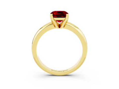 Yellow gold Cushion Cut Ruby Solitaire Engagement Ring with Round Band and Four-Prong Setting_3