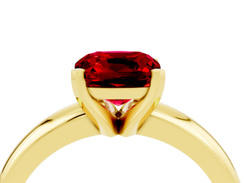 Yellow gold Cushion Cut Ruby Solitaire Engagement Ring with Round Band and Four-Prong Setting_4