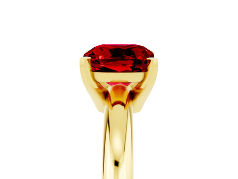 Yellow gold Cushion Cut Ruby Solitaire Engagement Ring with Round Band and Four-Prong Setting_5