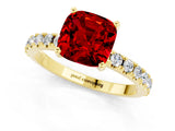 Yellow gold Cushion Cut Ruby Solitaire Pavé Band with Four-Prong Setting_1
