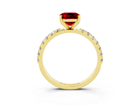 Yellow gold Cushion Cut Ruby Solitaire Pavé Band with Four-Prong Setting_3