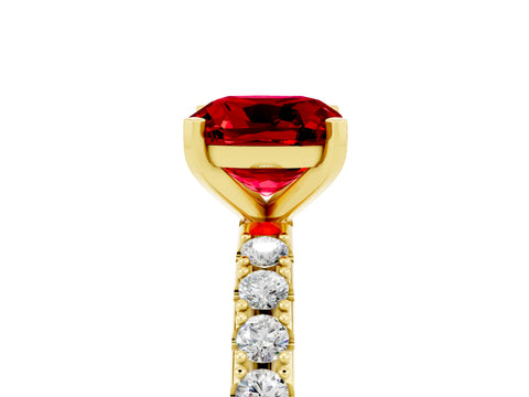 Yellow gold Cushion Cut Ruby Solitaire Pavé Band with Four-Prong Setting_5