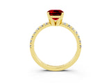 Yellow gold Cushion Cut Ruby Solitaire Pavé Engagement Ring with Round Band and Prong Setting_15