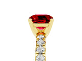 Yellow gold Cushion Cut Ruby Solitaire Pavé Engagement Ring with Round Band and Prong Setting_17