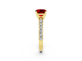 Yellow gold Cushion Cut Ruby Solitaire Pavé Engagement Ring with Round Band and Prong Setting_86