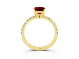 Yellow gold Cushion Cut Ruby Solitaire Pavé Engagement Ring with Round Band and Prong Setting_87