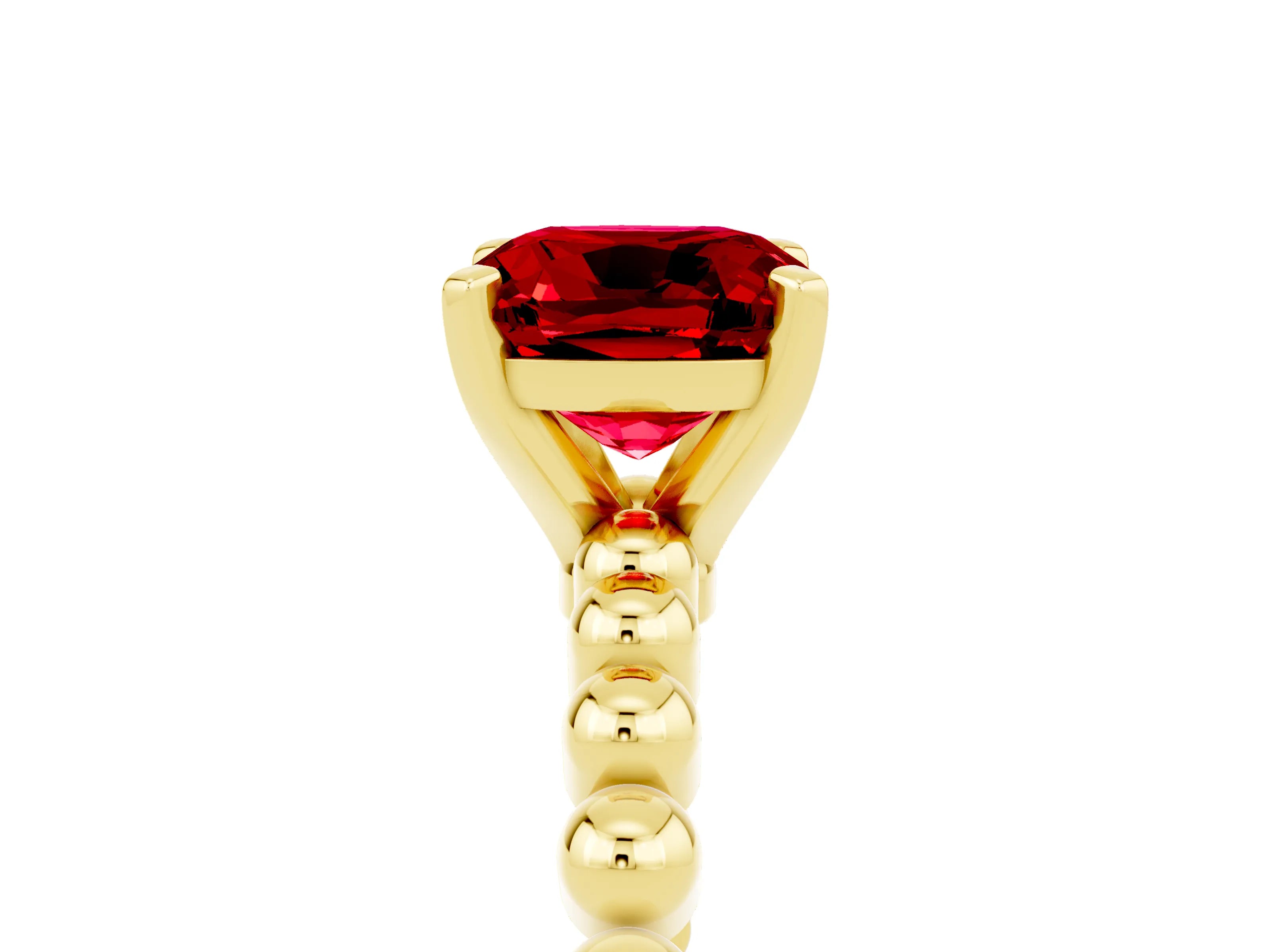 Yellow gold Cushion Cut Ruby Solitaire Ring with Beaded Band and Prong Setting_5