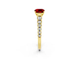 Yellow gold Cushion Cut Ruby Solitaire Ring with Cathedral Setting and Pavé Band_2