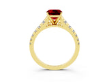 Yellow gold Cushion Cut Ruby Solitaire Ring with Cathedral Setting and Pavé Band_3