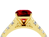 Yellow gold Cushion Cut Ruby Solitaire Ring with Cathedral Setting and Pavé Band_4