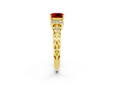 Yellow gold Cushion Cut Ruby Solitaire Ring with Filigree Band and Four-Prong Setting_26