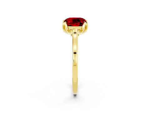 Yellow gold Cushion Cut Ruby Solitaire Ring with Flower Prong Setting and Classic Band_14