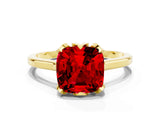 Yellow gold Cushion Cut Ruby Solitaire Ring with Flower Prong Setting and Classic Band_36