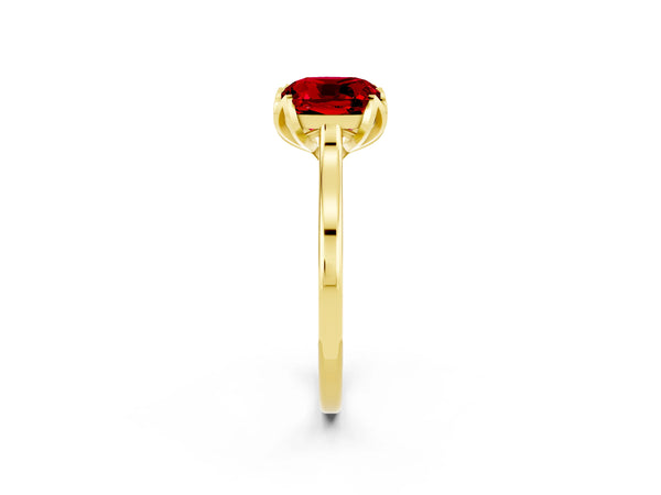 Yellow Gold Cushion Cut Lab-Grown Ruby Floral Solitaire Engagement Ring with Plain Band