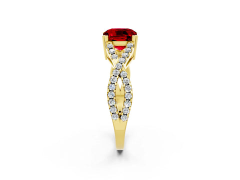 Yellow gold Cushion Cut Ruby Solitaire Ring with Four-Prong Setting and Twisted Pavé Band_2