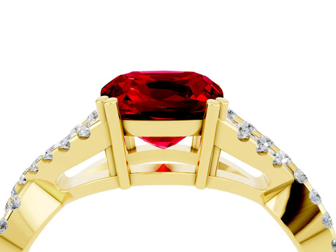 Yellow gold Cushion Cut Ruby Solitaire Ring with Four-Prong Setting and Twisted Pavé Band_4