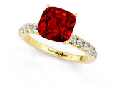 Yellow gold Cushion Cut Ruby Solitaire Ring with Pavé Accents and Four-Prong Setting_1