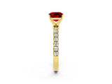 Yellow gold Cushion Cut Ruby Solitaire Ring with Pavé Accents and Four-Prong Setting_2