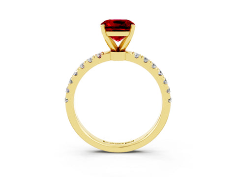 Yellow gold Cushion Cut Ruby Solitaire Ring with Pavé Accents and Four-Prong Setting_3