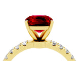 Yellow gold Cushion Cut Ruby Solitaire Ring with Pavé Accents and Four-Prong Setting_4